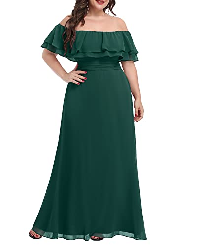 Pinup Fashion Damen Maxikleid in Übergröße, schulterfrei, Chiffon, Rüschen, formelle Party, Strand, Grün , 46 Mehr von Pinup Fashion