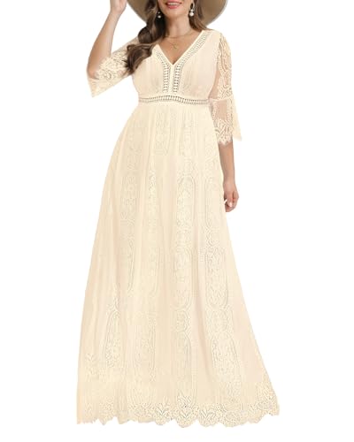 Pinup Fashion Brautkleid in Übergröße, Boho-Stil, Maxi-Brautpartykleid, Bohemian-Stil, formelle Lange Kleider aus Spitze, Beige, 52 Mehr von Pinup Fashion