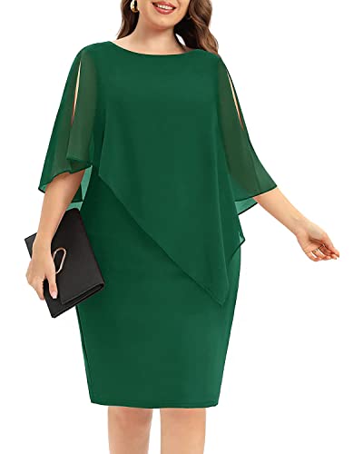 Pinup Fashion Damen Übergröße Cape Kleid Chiffon Overlay Perlen Schulter Bodycon Cocktailkleid, Grün , 48 Mehr von Pinup Fashion