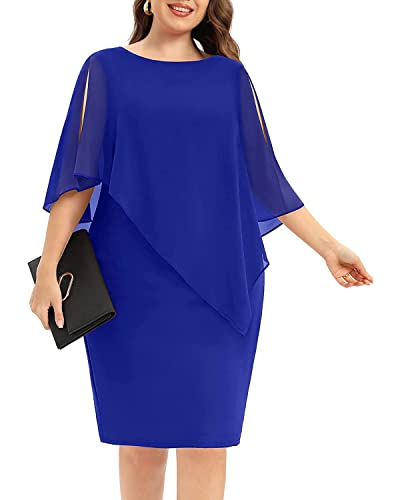 Pinup Fashion Damen Übergröße Cape Kleid Chiffon Overlay Perlen Schulter Bodycon Cocktailkleid, Königsblau, 48 Mehr von Pinup Fashion