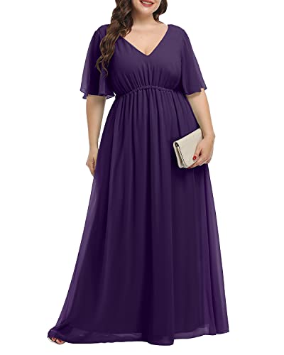 Pinup Fashion Damen Übergröße Chiffon Doppelter V-Ausschnitt Empire Taille Ballkleider für Abendparty formelles Maxikleid, violett, 48 Mehr von Pinup Fashion