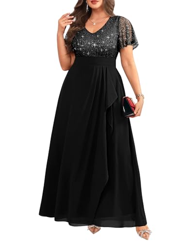 Pinup Fashion Formelle Kleider für Damen, Übergröße, Pailletten-Abendkleid, Hochzeit, Gast, Abschlussball, langes Kleid, Schwarz, 48 Mehr von Pinup Fashion