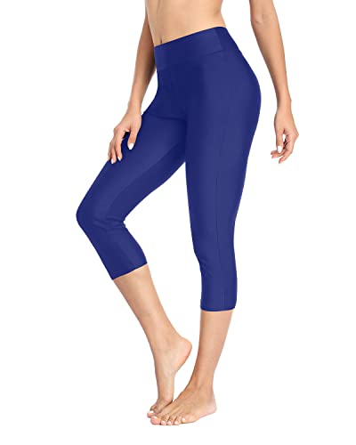 Pinup Fashion Frauen Schwimmen Hosen Hohe Taille UV Rash Guard Sport Capris Badeanzug Schwimmen Leggings, Blau-2, Medium von Pinup Fashion