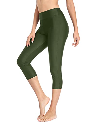 Pinup Fashion Frauen Schwimmen Hosen Hohe Taille UV Rash Guard Sport Capris Badeanzug Schwimmen Leggings, Militär, Grün, Large von Pinup Fashion