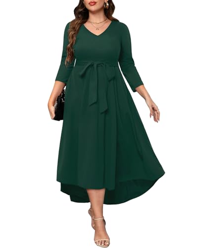 Pinup Fashion Hochzeitskleid in Übergröße, formell – Flatterärmel, Cocktail-Party, High-Low-Kleider mit Taschen, Smaragdgrün (3/4-Ärmel), 52 Mehr von Pinup Fashion