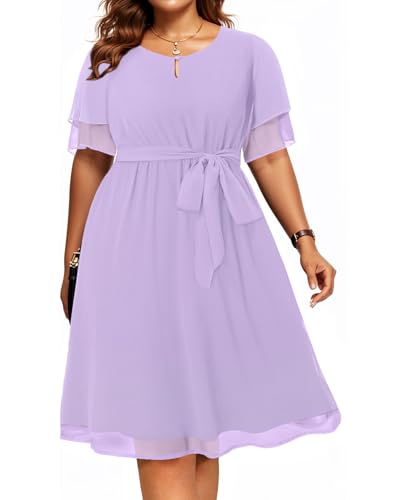 Pinup Fashion Kleid in Übergröße für Hochzeitsgäste – halbformelles Cocktailkleid, Chiffon, Schlüssellochausschnitt, knielanges Kleid, Lavendel, 46 Mehr von Pinup Fashion