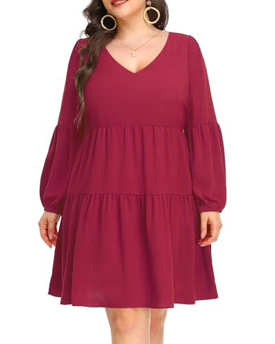 Pinup Fashion Langärmeliges Herbstkleid in Übergröße – lässiges Babydoll-Tunika, Shift-Kleid, gestuft, fließendes Kleid, Burgunder, 52 Mehr von Pinup Fashion