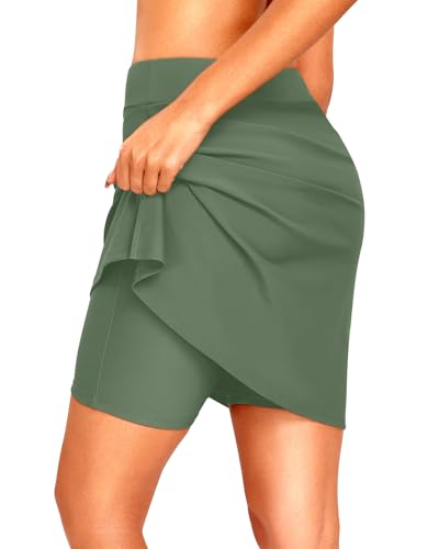 Pinup Fashion Schwimmröcke, hohe Taille, Bauchkontrolle, Badeanzughose mit integrierten Shorts, Olivgrün, S Pinup Fashion Schwimmröcke, hohe Taille, Bauchkontrolle, Badeanzughose mit integrierten Shorts, Olivgrün, S von Pinup Fashion