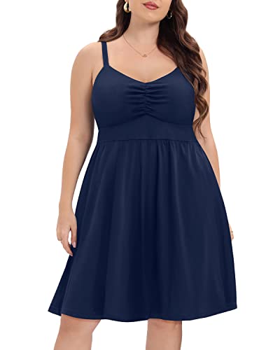 Pinup Fashion Sommerkleider für Damen, Übergröße, ärmellos, verstellbar, Spaghettiträger, lässiges Swing-Sommerkleid mit Taschen, Marineblau, 46 Mehr von Pinup Fashion