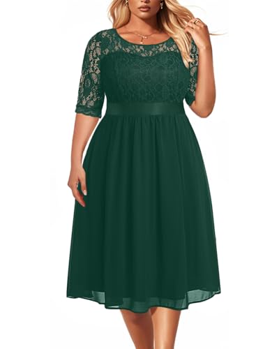 Pinup Fashion Übergröße, Spitze, Chiffon, Hochzeitskleid, Cocktail-Party, Midi-Kleid, Grün , 52 Mehr von Pinup Fashion