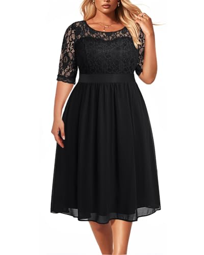 Plus Size Sweetheart-Ausschnitt Spitze Chiffon Hochzeit Gäste Kurz Formal Cocktail Midi Damen Kleid, Schwarz, 48 Mehr von Pinup Fashion