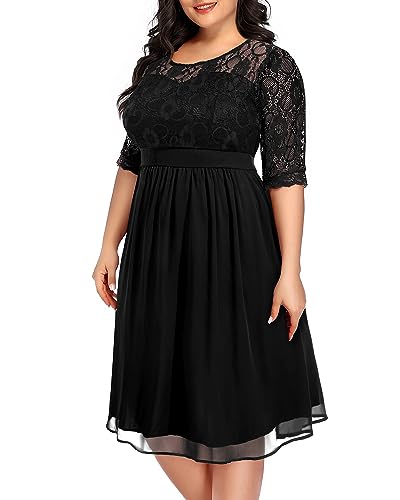 Plus Size Sweetheart-Ausschnitt Spitze Chiffon Hochzeit Gäste Kurz Formal Cocktail Midi Damen Kleid, Schwarz, 56 Mehr von Pinup Fashion