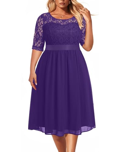 Plus Size Sweetheart-Ausschnitt Spitze Chiffon Hochzeit Gäste Kurz Formal Cocktail Midi Damen Kleid, Violett, 52 Mehr von Pinup Fashion