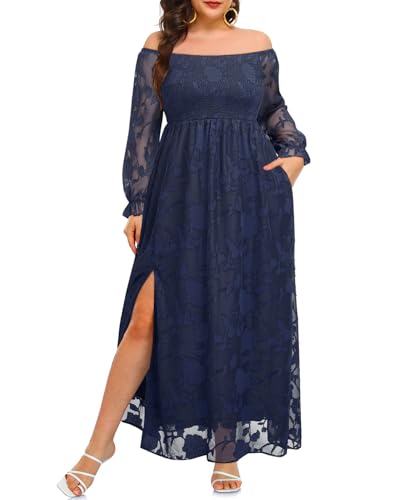 Sommerkleider in Übergröße – Boho, lässig, schulterfrei, Blumenmuster, langes Maxikleid mit Taschen, 48 Mehr von Pinup Fashion