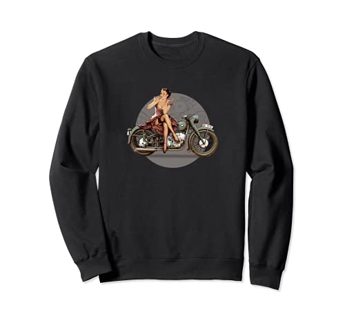 Pinup Girl 1940s Motorrad Retro Poster WW2 Sweatshirt von Pinup Girl Vintage WW2 militare Abbigliamento