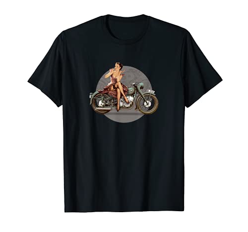 Pinup Girl 1940s Motorrad Retro Poster WW2 T-Shirt von Pinup Girl Vintage WW2 militare Abbigliamento