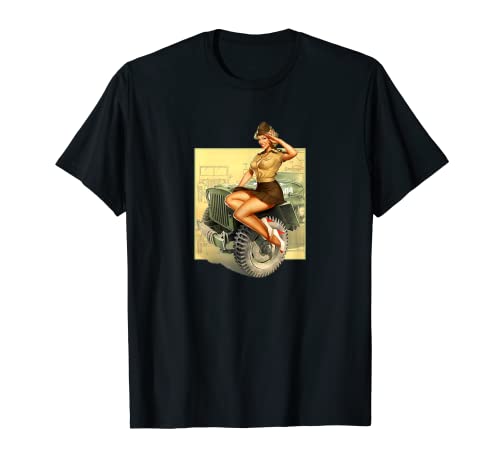 Pinup Girls Willys MB WW2 Vintage Poster T-Shirt von Pinup Girl Vintage WW2 militare Abbigliamento