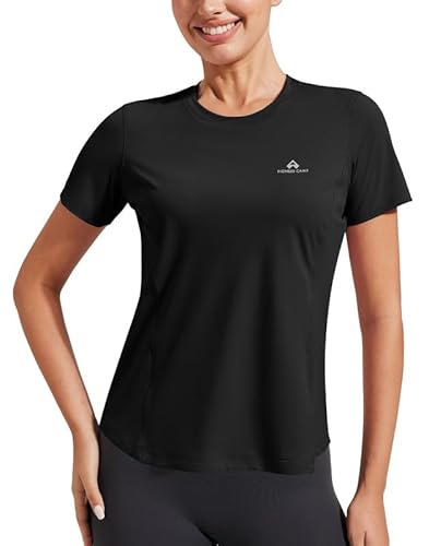 Damen Sportshirt Schnelltrocknend UPF50+ Oberteile Sommer Für Frauen UV Sport Shirt Kurzarm Atmungsaktiv Yoga Shirt Leichte Top Black XXL von Pioneer Camp