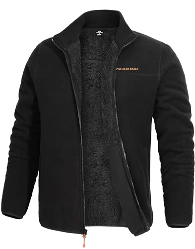 Fleecejacke Herren Mit Sherpa Gefüttert Winterjacke Herren Warm Übergangsjacke Outdoorjacke Casual Herren Jacke Sportlich Elegant(Black;XL) von Pioneer Camp