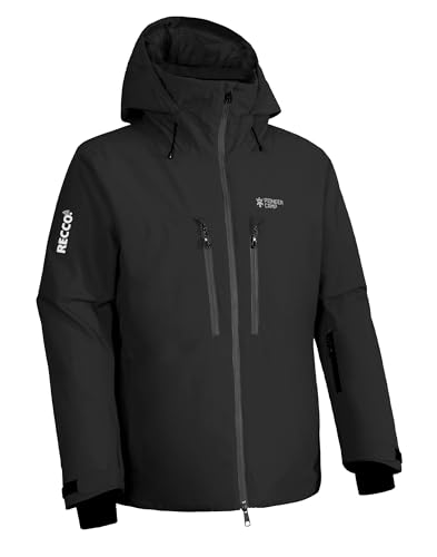 Herren Wasserdicht Skijacke Winddicht Snowboardjacke Warm Outdoor Winterjacke mit Kapuze Schwarz XL von Pioneer Camp