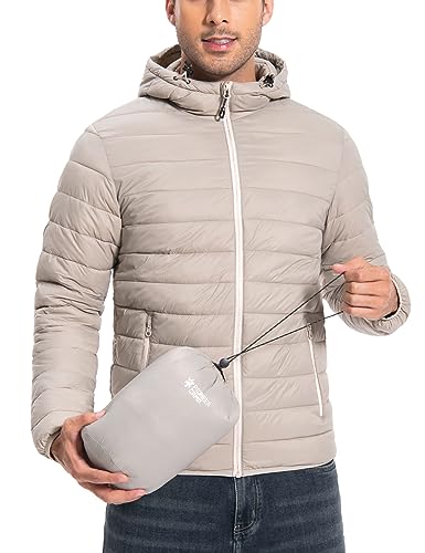 Herren Steppjacke Leichte Daunenjacken Winterjacke Übergangsjacke Outdoorjacke mit Kapuze und 6 Taschen Khaki L von Pioneer Camp