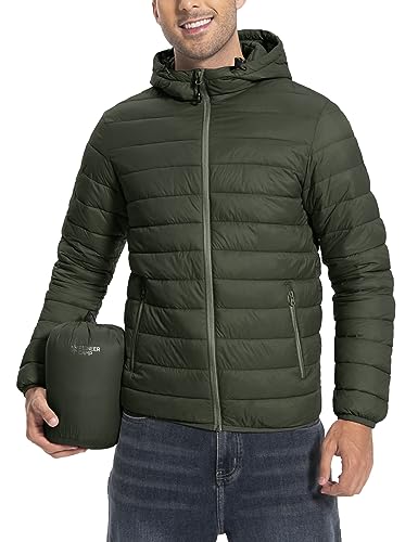 Herren Steppjacke Leichte Daunenjacken Winterjacke Übergangsjacke Outdoorjacke mit Kapuze und 6 Taschen Grün XXL von Pioneer Camp