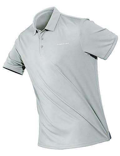 Herren Polo Shirts Kurzarm Golf Tshirts Schnelltrocknend Atmungsaktiv Outdoor Poloshirt Leicht T-Shirt Tops mit Knopfleiste Silberweiß L von Pioneer Camp