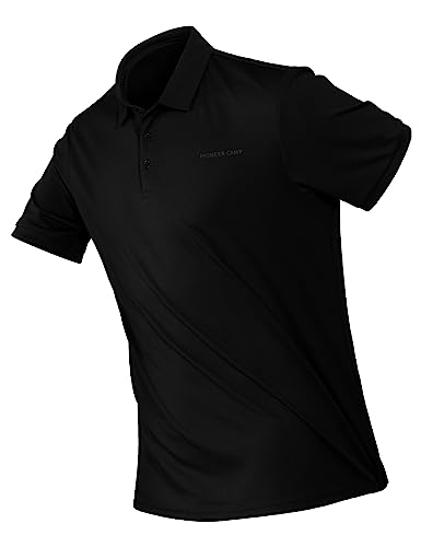 Herren Polo Shirts Kurzarm Golf Tshirts Schnelltrocknend Atmungsaktiv Outdoor Poloshirt Leicht T-Shirt Tops mit Knopfleiste Schwarz L von Pioneer Camp