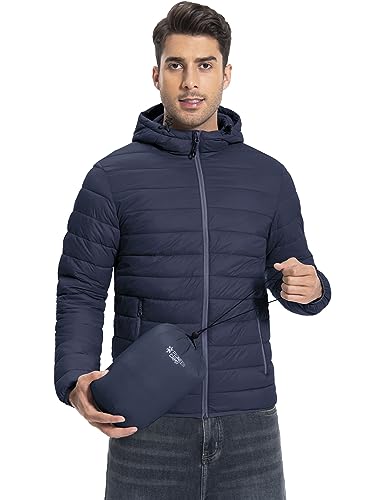 Herren Steppjacke Leichte Daunenjacken Winterjacke Übergangsjacke Outdoorjacke mit Kapuze und 6 Taschen Dunkelblau L von Pioneer Camp