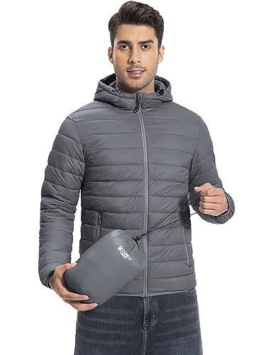 Herren Steppjacke Leichte Daunenjacken Winterjacke Übergangsjacke Outdoorjacke mit Kapuze und 6 Taschen Grau M von Pioneer Camp