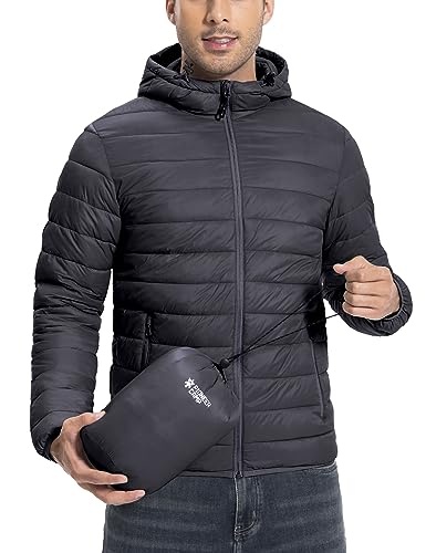 Herren Steppjacke Leichte Daunenjacken Winterjacke Übergangsjacke Outdoorjacke mit Kapuze und 6 Taschen Schwarz M von Pioneer Camp