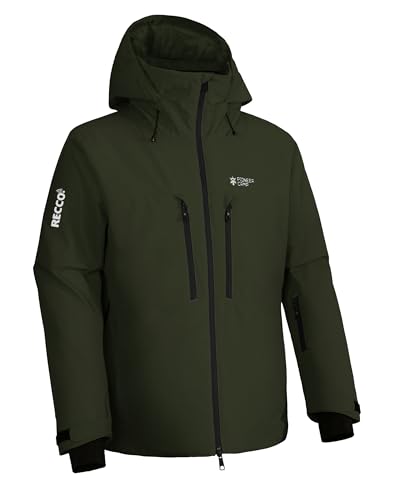 Herren Wasserdicht Skijacke Winddicht Snowboardjacke Warm Outdoor Winterjacke mit Kapuze Armeegrün XXL von Pioneer Camp
