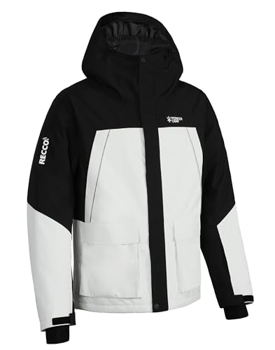 Herren Wasserdicht Skijacke Winddicht Snowboardjacke Warm Outdoor Winterjacke mit Kapuze Schwarz und Weiß XL von Pioneer Camp