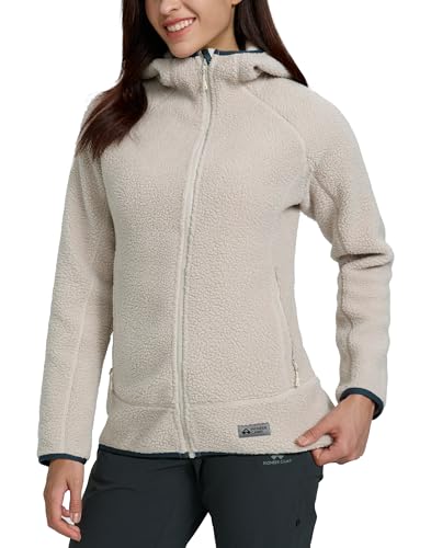 Pioneer Camp Atmungsaktive Damen Fleece Kapuzenjacke mit Zippern - Hohe Wärmeleistung für Trekking, Eisklettern, Alltag (Grey;XL) von Pioneer Camp