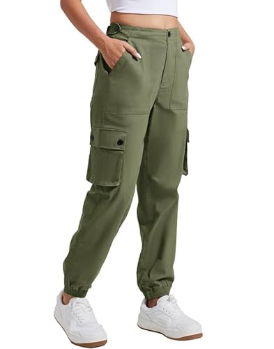 Pioneer Camp Wanderhose Damen Cargohose für Frauen Arbeitshose mit Gummibund Outdoor Hosen Baumwolle Stretch Jogginghosen mit 6 Taschen Armeegrün S von Pioneer Camp