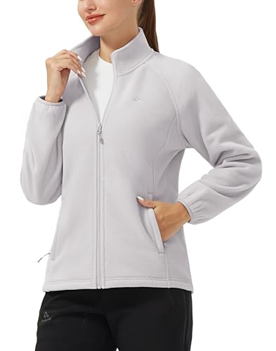 Pioneer Camp Damen Fleecejacke Leichte Fleece Jacket Reißverschluss Stehkragen Winter Warme Jacke Antistatische Sweatjacke mit Taschen Hellgrau XL von Pioneer Camp