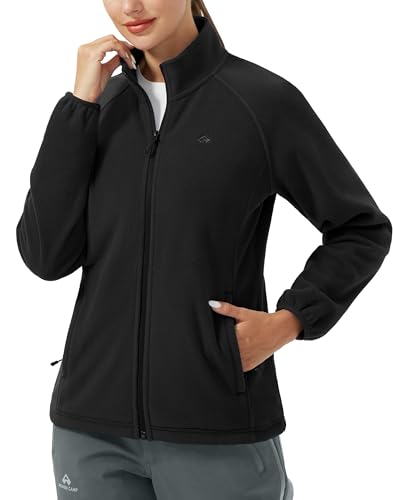 Pioneer Camp Damen Fleecejacke Leichte Fleece Jacket Reißverschluss Stehkragen Winter Warme Jacke Antistatische Sweatjacke mit Taschen Schwarz M von Pioneer Camp