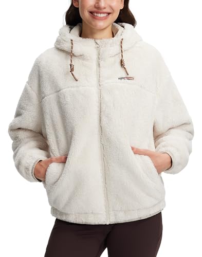 Pioneer Camp Damen Fleecejacke mit Kapuze Reißverschluss, Teddyjacke Wendejacke Übergangsjacke Warm, Atmungsaktiv und Winddicht Outdoor Damenjacke für Freizeit, Beidseitig Tragbar von Pioneer Camp