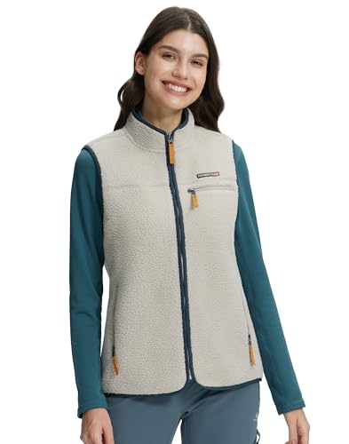 Pioneer Camp Damen Fleeceweste Ärmellos – Superwarme Teddyfell-Weste mit Stehkragen & Reißverschluss für Herbst, Wandern, Ski(Vaporous Gray;L) von Pioneer Camp