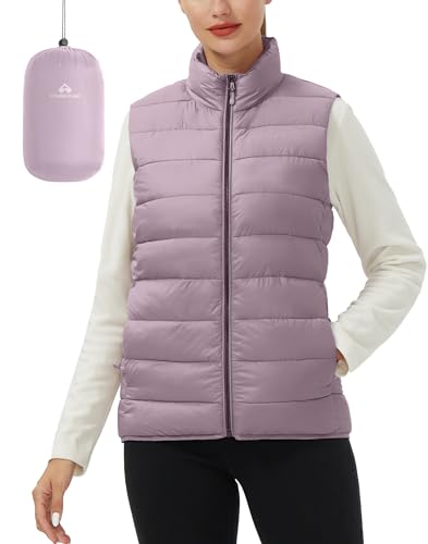 Pioneer Camp Damen Weste Leicht Stehkragen Steppweste Winter Ärmellos Warm Winterweste mit Reissverschluss und Taschen Grau Lila M von Pioneer Camp
