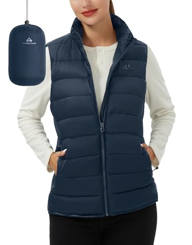 Pioneer Camp Damen Weste Leicht Stehkragen Steppweste Winter Ärmellos Warm Winterweste mit Reissverschluss und Taschen Navy Blau S von Pioneer Camp