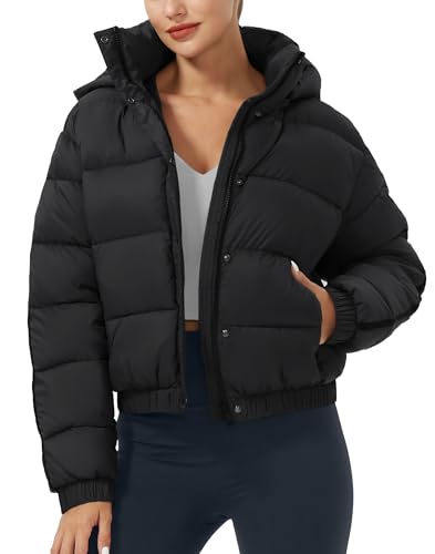 Pioneer Camp Damen Winterjacke Puffer 3/4 Jack Mitteldick Cropped Jacket Kurz Wasserabweisende Daunenjacke mit Kapuzen(Black;XS) von Pioneer Camp