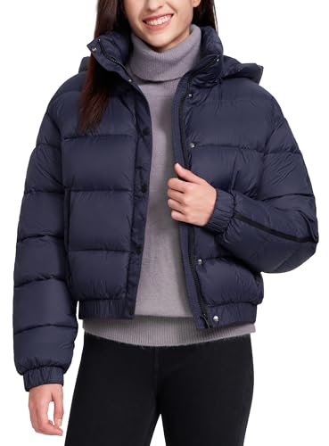 Pioneer Camp Damen Winterjacke Puffer 3/4 Jack Mitteldick Cropped Jacket Kurz Wasserabweisende Daunenjacke mit Kapuzen(Dark Blue;M) von Pioneer Camp