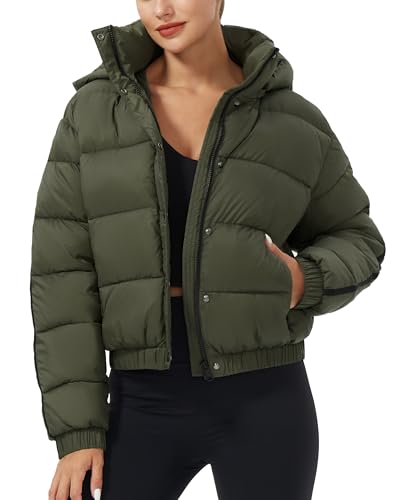 Pioneer Camp Damen Winterjacke Puffer 3/4 Jack Mitteldick Cropped Jacket Kurz Wasserabweisende Daunenjacke mit Kapuzen Olivgrün XXL von Pioneer Camp