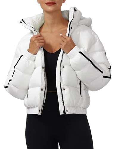 Pioneer Camp Damen Winterjacke Puffer 3/4 Jack Mitteldick Cropped Jacket Kurz Wasserabweisende Daunenjacke mit Kapuzen Weiß XL von Pioneer Camp