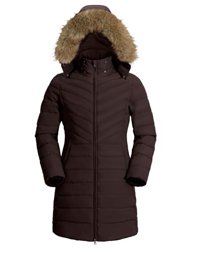 Pioneer Camp Wintermantel Damen Lang Warm Steppmantel Wasserdicht Winterjacke Mantel Damen Winter mit Abnehmbarer Kunstpelzkragen Braun L von Pioneer Camp