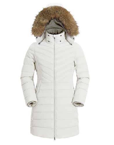 Pioneer Camp Wintermantel Damen Lang Warm Steppmantel Wasserdicht Winterjacke Mantel Damen Winter mit Abnehmbarer Kunstpelzkragen Brillantes Weiß M von Pioneer Camp