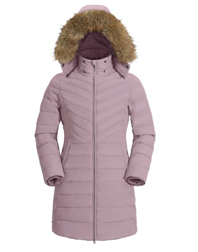 Pioneer Camp Wintermantel Damen Lang Warm Steppmantel Wasserdicht Winterjacke Mantel Damen Winter mit Abnehmbarer Kunstpelzkragen Gräulich Violett XXL von Pioneer Camp
