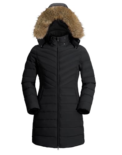 Pioneer Camp Wintermantel Damen Lang Warm Steppmantel Wasserdicht Winterjacke Mantel Damen Winter mit Abnehmbarer Kunstpelzkragen Schwarz S von Pioneer Camp