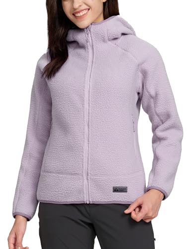 Pioneer Camp Damens Kapuzen Fleecejacke Winddicht & Atmungsaktiv - Reißverschlüsse, Elastische Bündchen für Ski, Bergsteigen, Outdoor (Light Purple;L) von Pioneer Camp